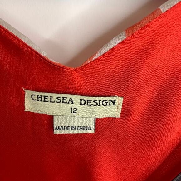 Chelsea Design Red White Black 100% Silk Dress Sz 12 - Picture 9 of 12